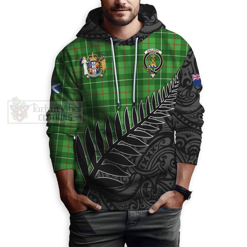 Tartan Vibes Clothing Galloway Crest Tartan Hoodie with New Zealand Silver Fern Half Style