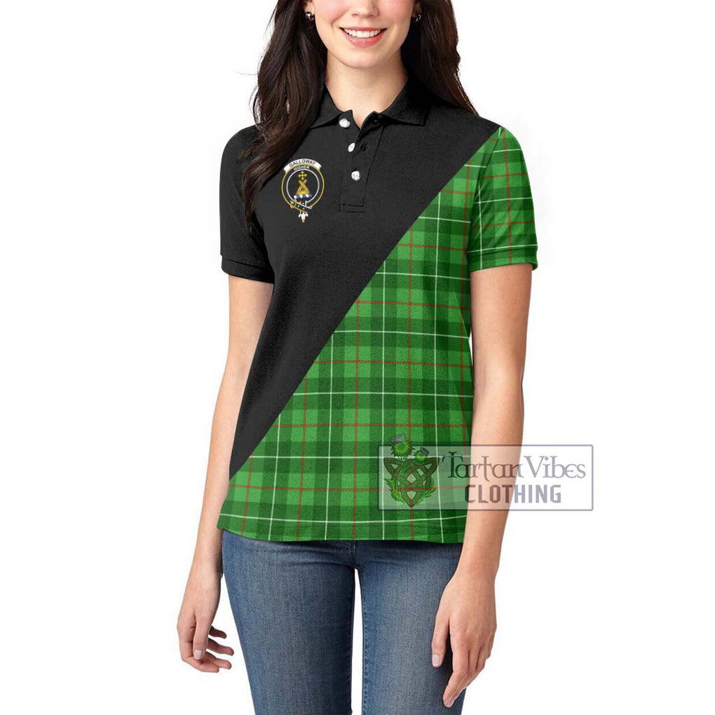 Galloway Tartan Women's Polo Shirt with Family Crest and Military Logo Style - Tartanvibesclothing Shop