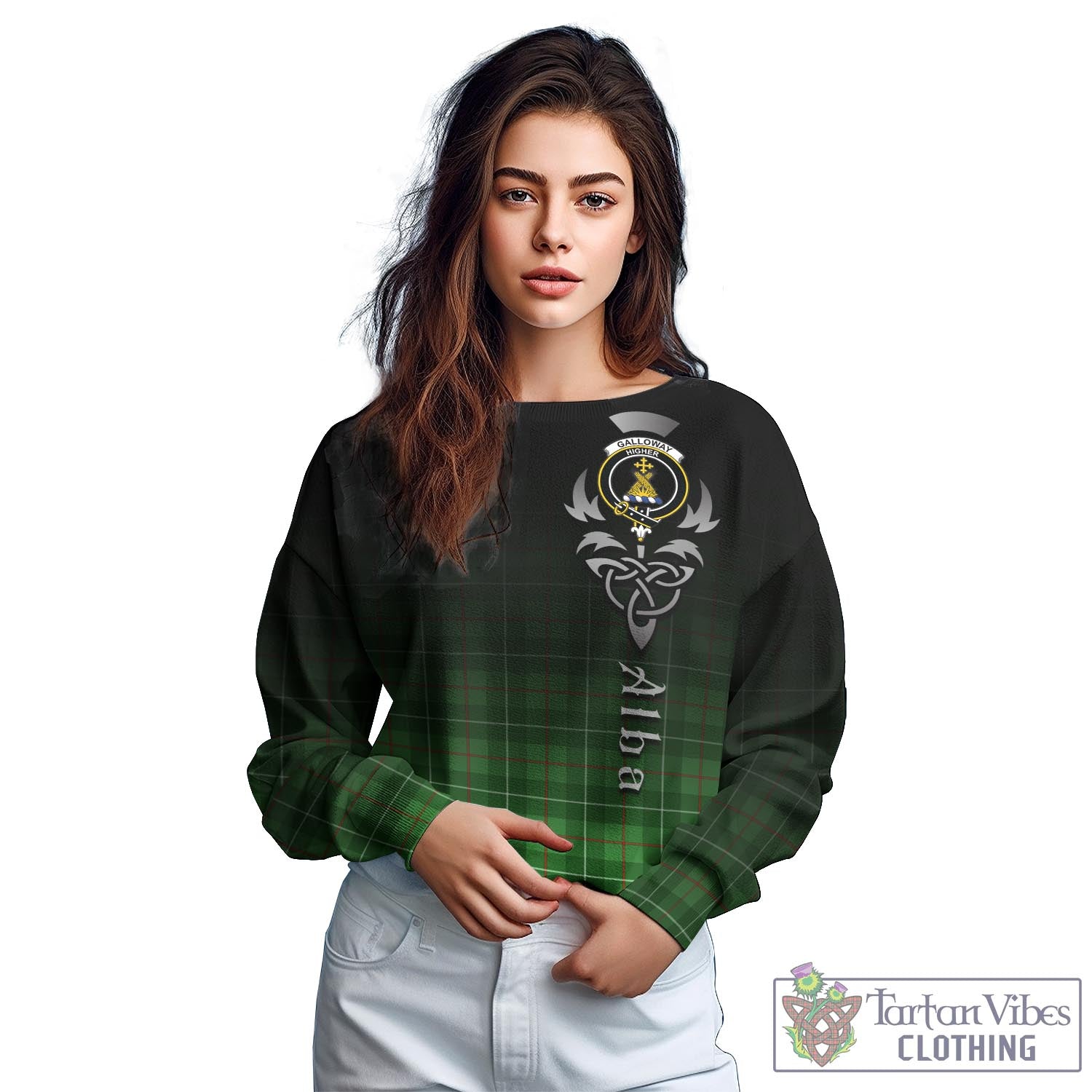 Tartan Vibes Clothing Galloway Tartan Sweatshirt Featuring Alba Gu Brath Family Crest Celtic Inspired