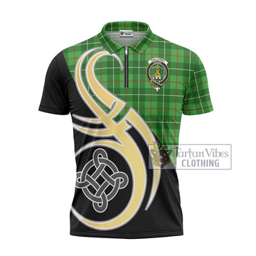 Galloway Tartan Zipper Polo Shirt with Family Crest and Celtic Symbol Style