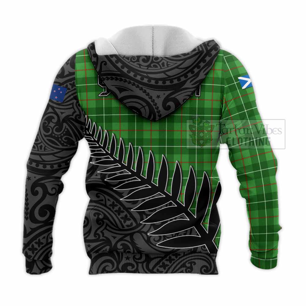 Tartan Vibes Clothing Galloway Crest Tartan Knitted Hoodie with New Zealand Silver Fern Half Style