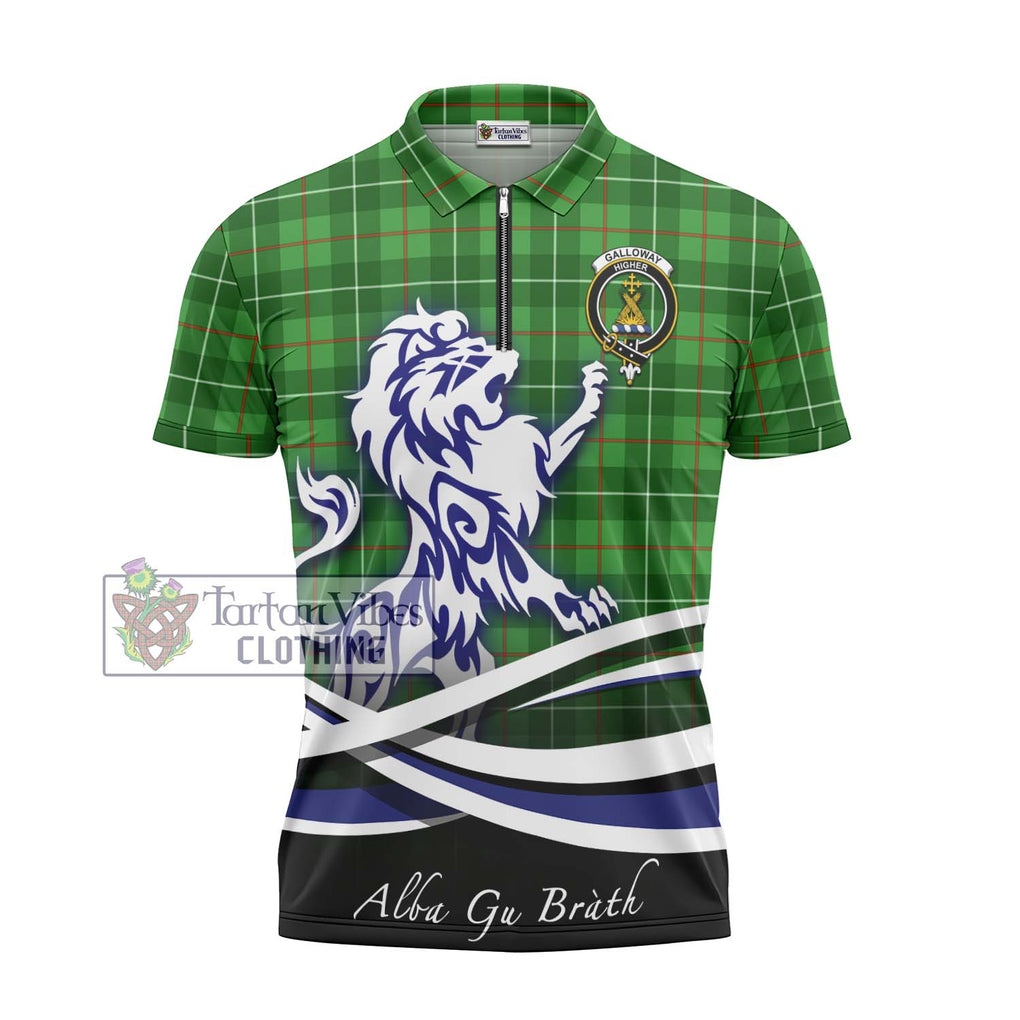 Galloway Tartan Zipper Polo Shirt with Alba Gu Brath Regal Lion Emblem - Tartanvibesclothing Shop