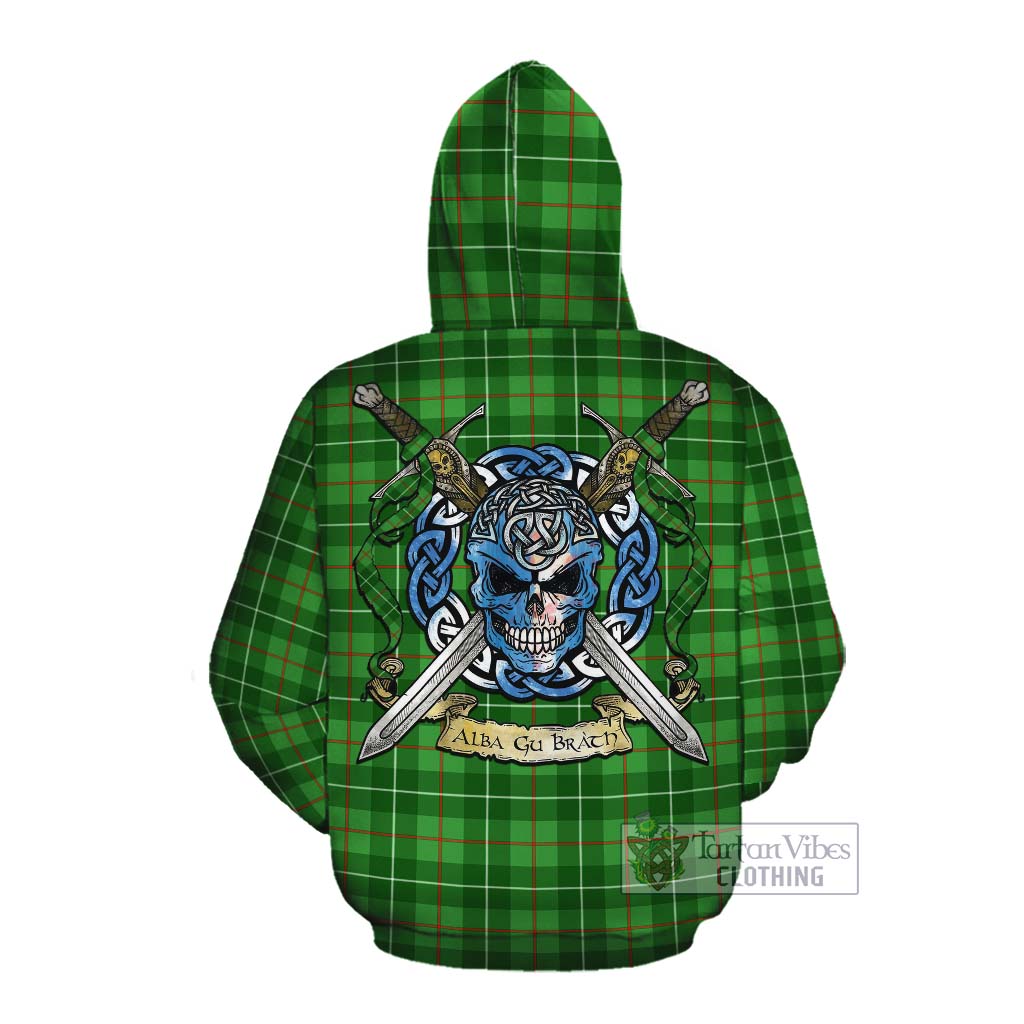 Tartan Vibes Clothing Galloway Tartan Cotton Hoodie with Family Crest Celtic Skull Style