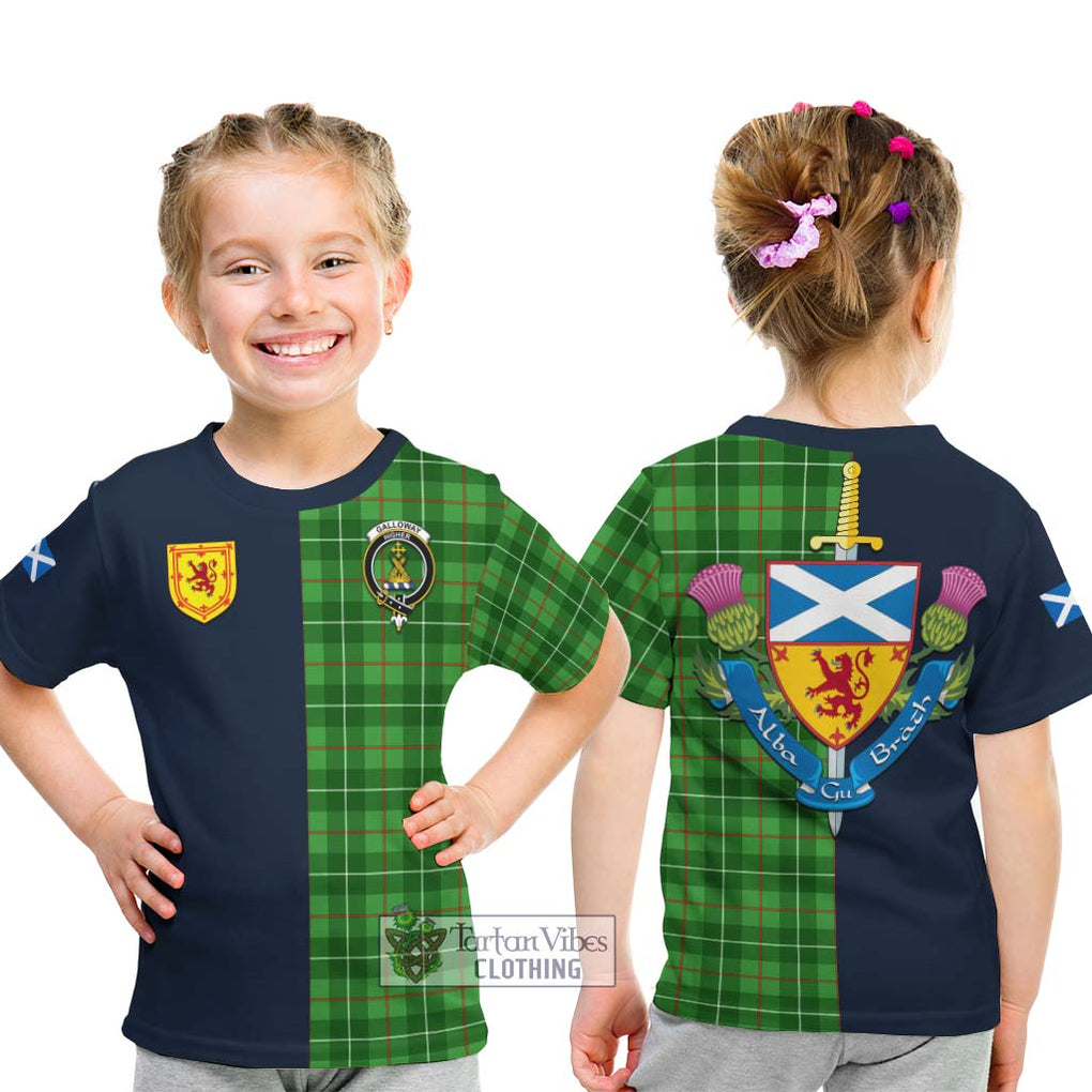 Tartan Vibes Clothing Galloway Tartan Kid T-Shirt with Scottish Lion Royal Arm Half Style