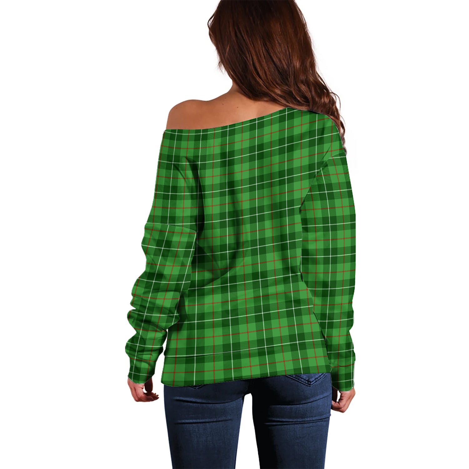 Galloway Tartan Off Shoulder Women Sweater with Family Crest - Tartanvibesclothing