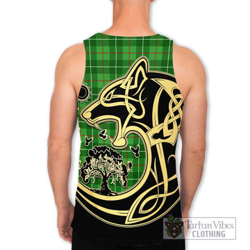 Galloway Tartan Men's Tank Top with Family Crest Celtic Wolf Style