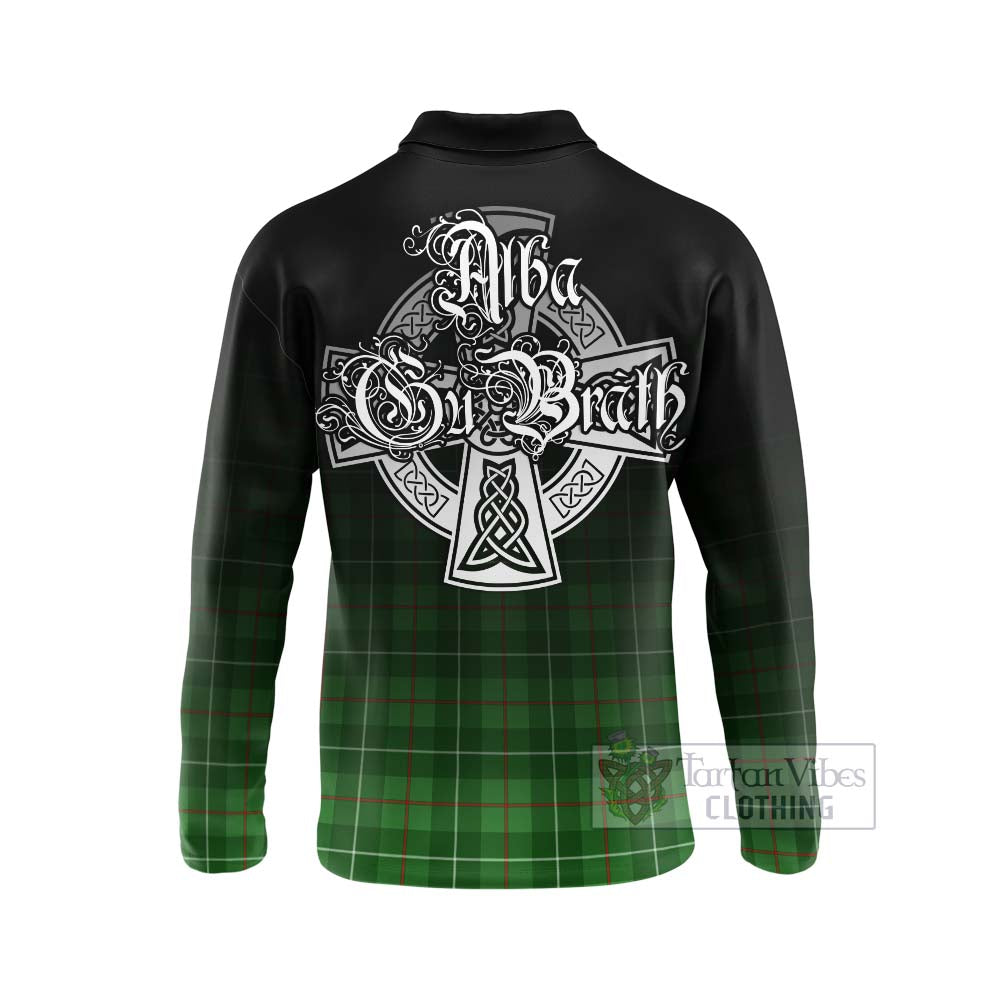 Tartan Vibes Clothing Galloway Tartan Long Sleeve Polo Shirt Featuring Alba Gu Brath Family Crest Celtic Inspired