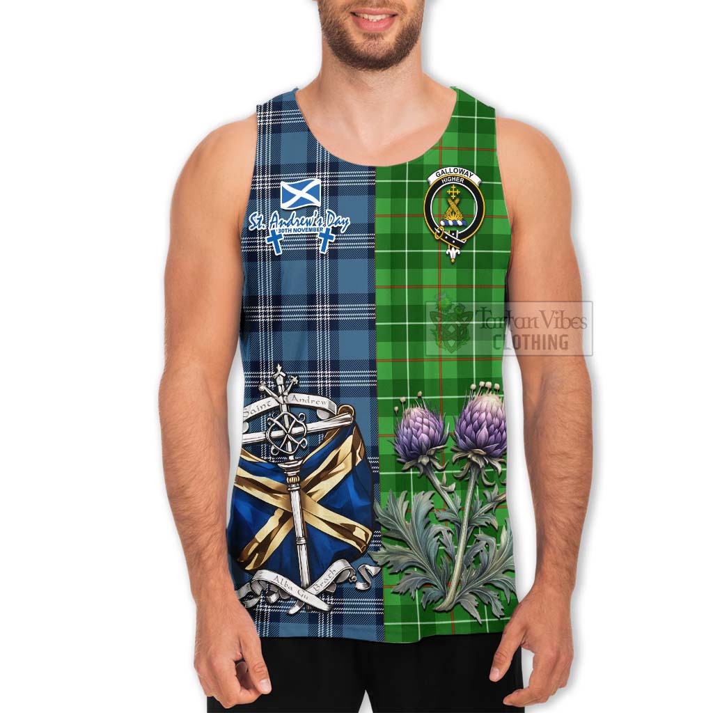 Tartan Vibes Clothing Galloway Tartan Men's Tank Top Happy St. Andrew's Day Half Tartan Style