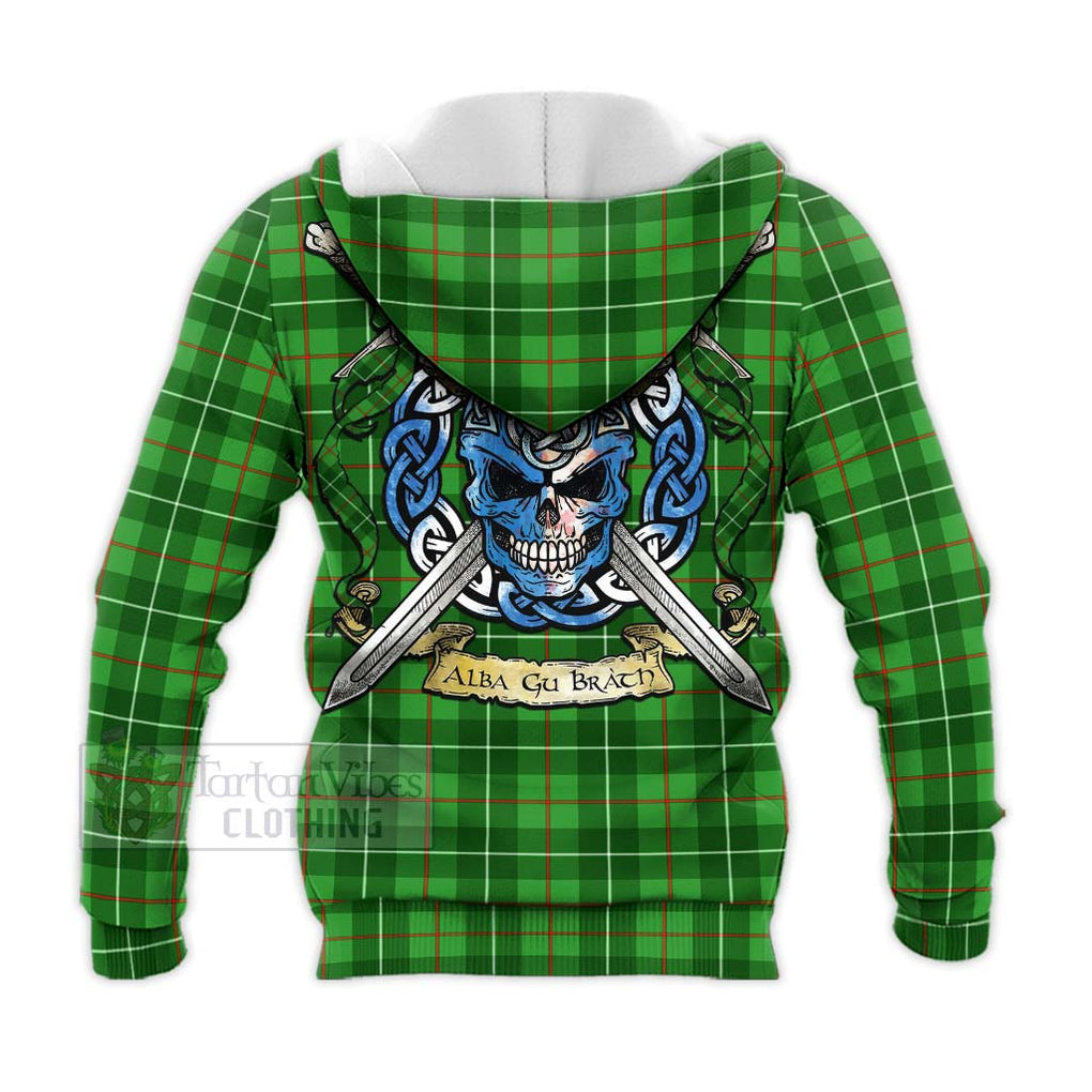 Tartan Vibes Clothing Galloway Tartan Knitted Hoodie with Family Crest Celtic Skull Style