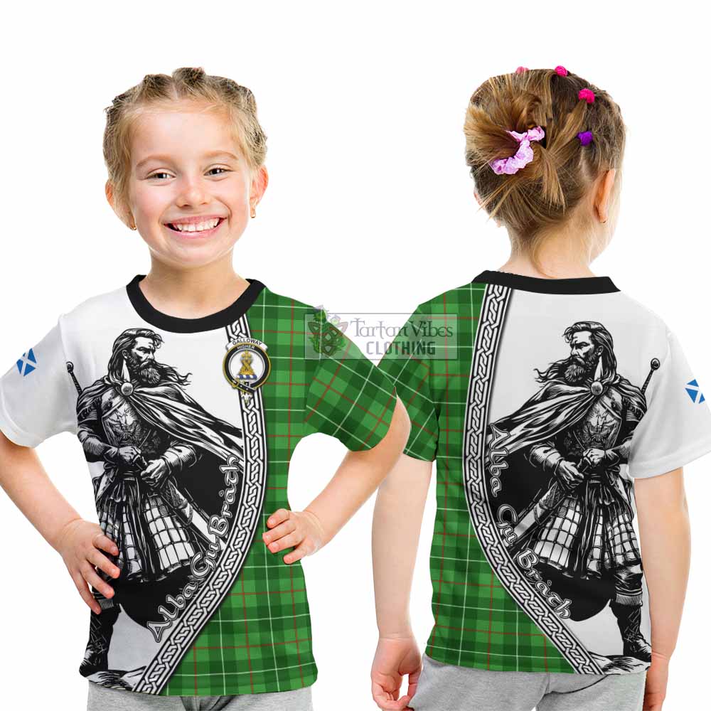 Galloway Tartan Clan Crest Kid T-Shirt with Highlander Warrior Celtic Style