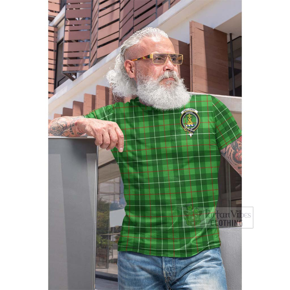 Tartan Vibes Clothing Galloway Tartan Cotton T-shirt with Family Crest and Bearded Skull Holding Bottles of Whiskey