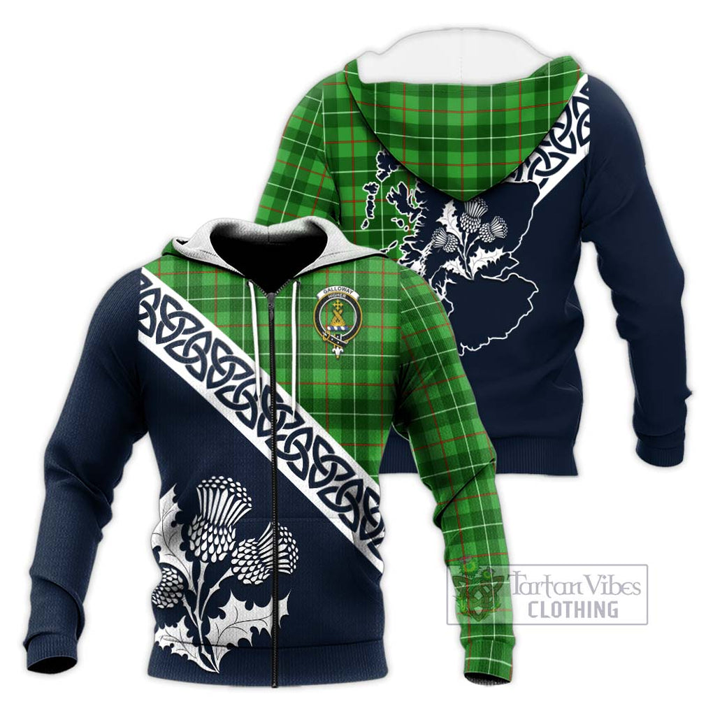 Tartan Vibes Clothing Galloway Tartan Knitted Hoodie Featuring Thistle and Scotland Map