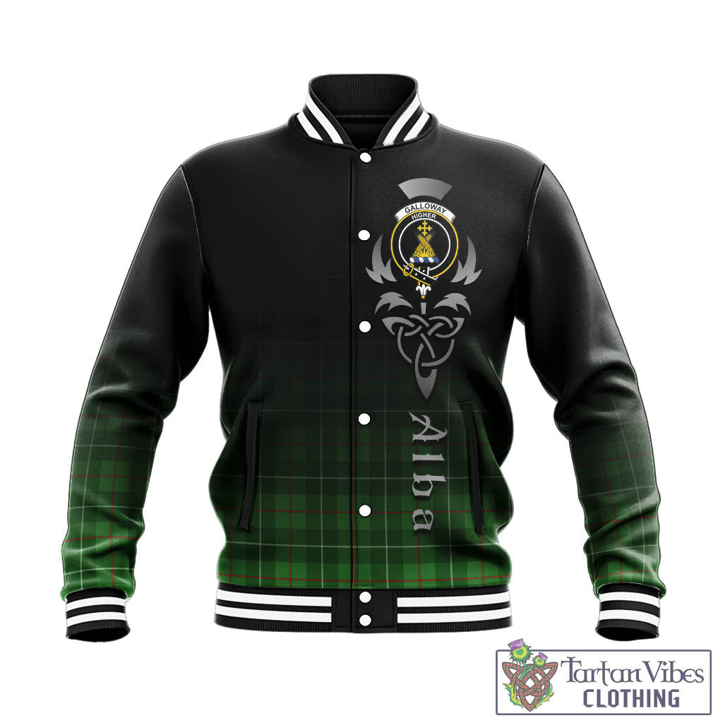 Tartan Vibes Clothing Galloway Tartan Baseball Jacket Featuring Alba Gu Brath Family Crest Celtic Inspired