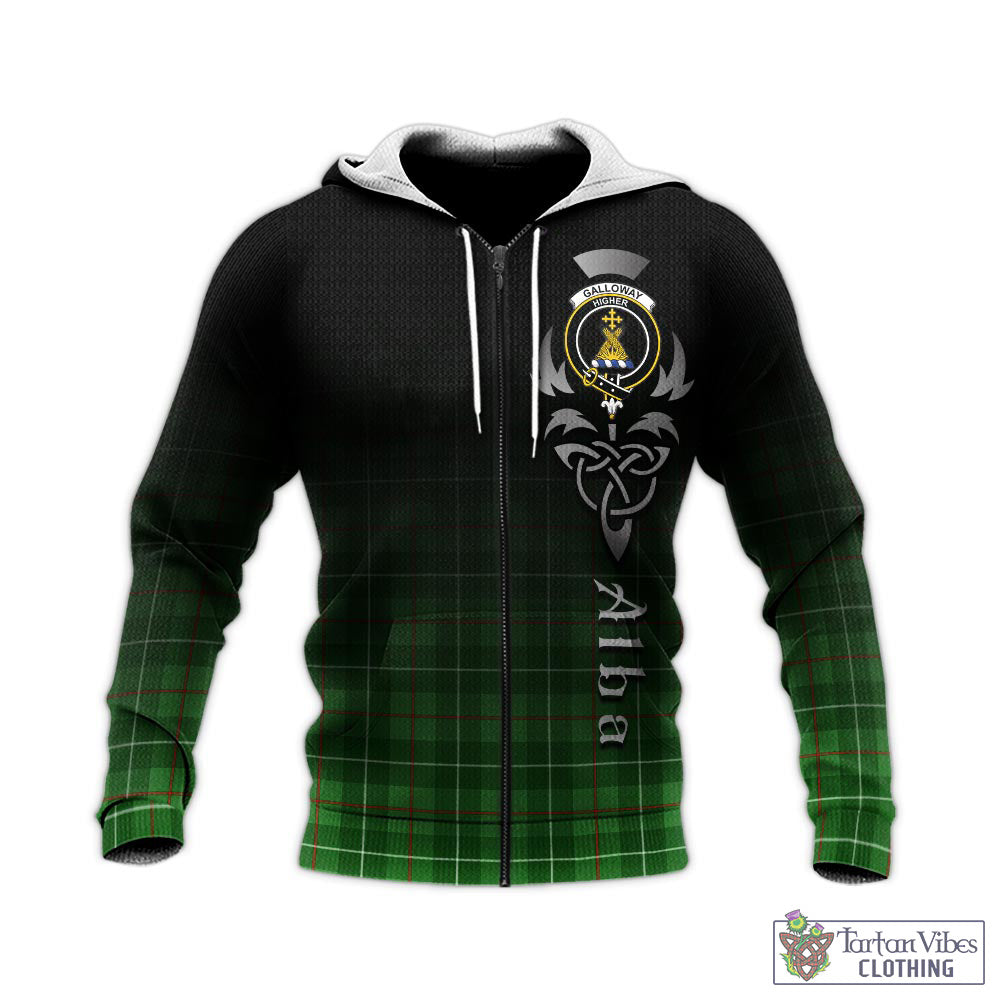 Tartan Vibes Clothing Galloway Tartan Knitted Hoodie Featuring Alba Gu Brath Family Crest Celtic Inspired