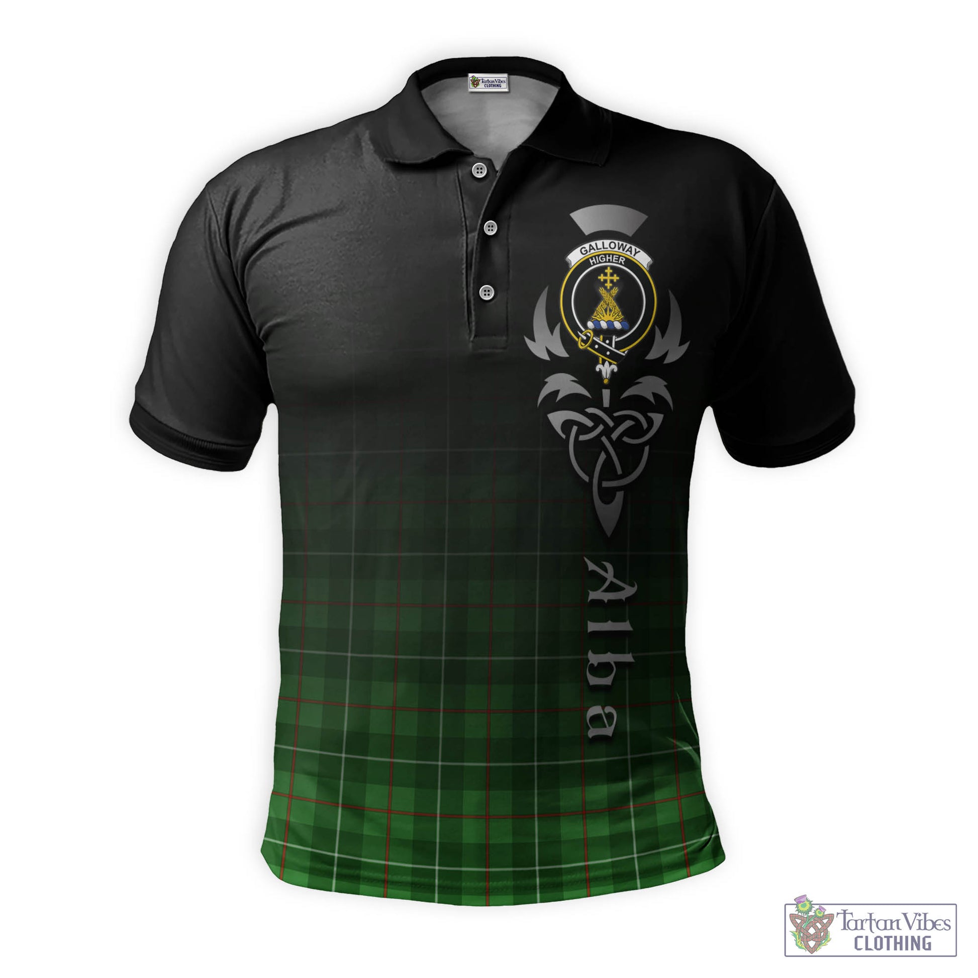 Tartan Vibes Clothing Galloway Tartan Polo Shirt Featuring Alba Gu Brath Family Crest Celtic Inspired