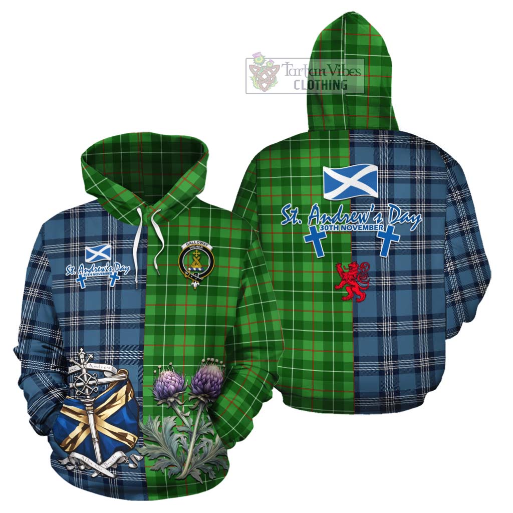 Tartan Vibes Clothing Galloway Tartan Cotton Hoodie Happy St. Andrew's Day Half Tartan Style