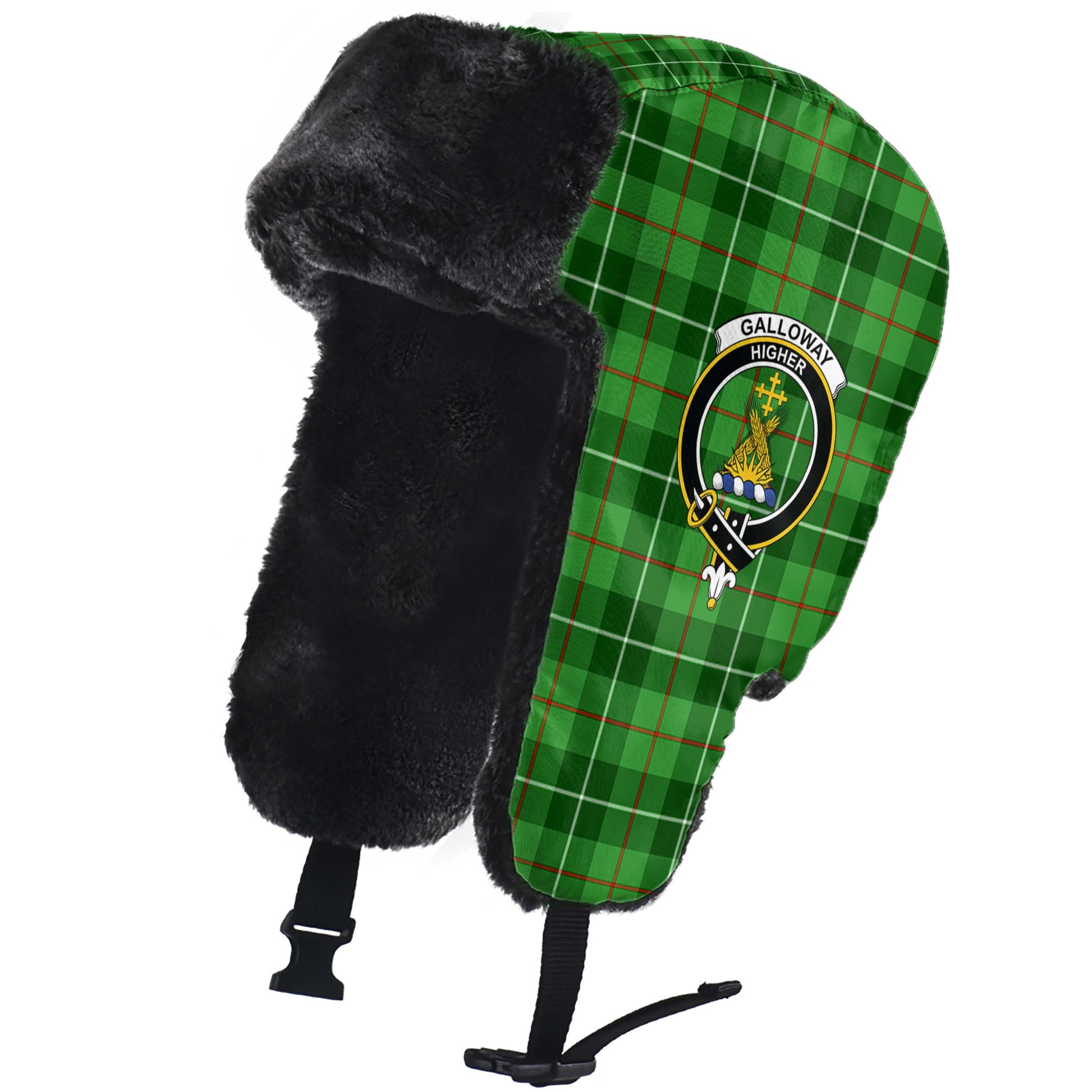 Galloway Tartan Winter Trapper Hat with Family Crest - Tartanvibesclothing