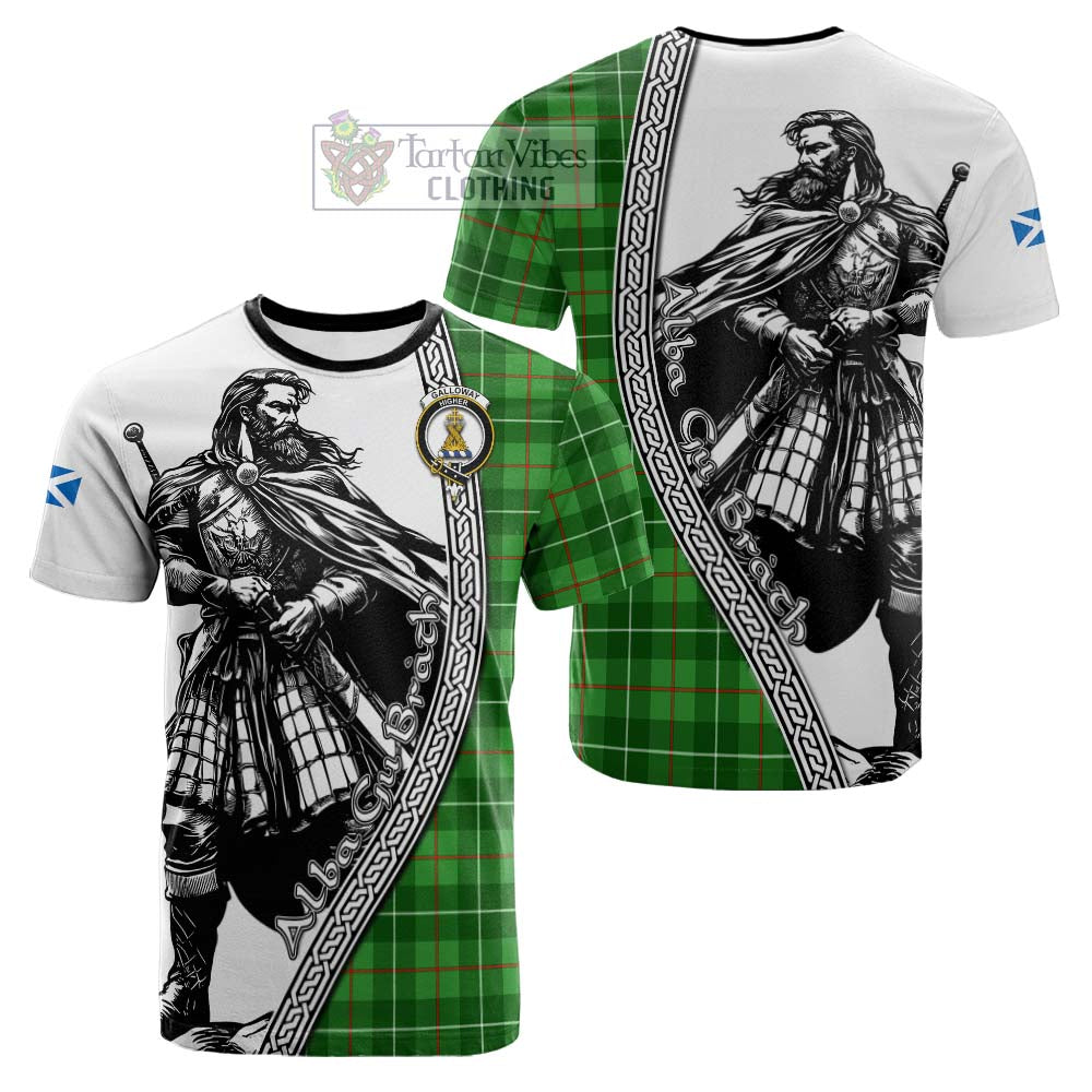 Galloway Tartan Clan Crest Cotton T-shirt with Highlander Warrior Celtic Style