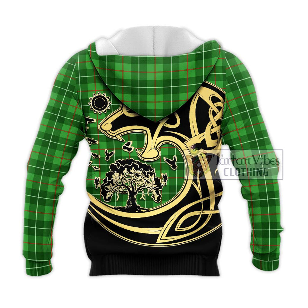 Galloway Tartan Knitted Hoodie with Family Crest Celtic Wolf Style - Tartan Vibes Clothing