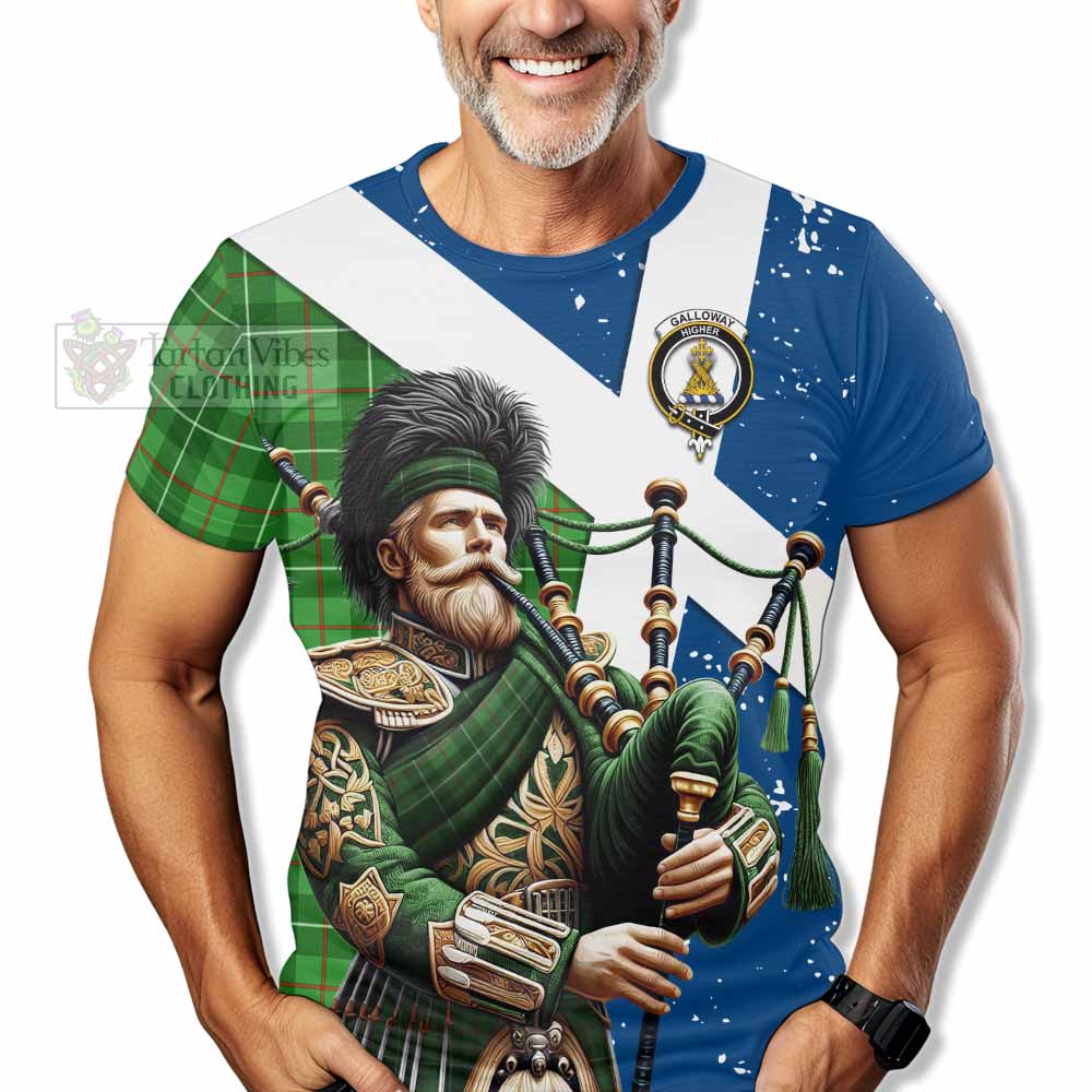 Tartan Vibes Clothing Galloway Tartan T-Shirt with Family Crest Scottish Bagpiper Vibes