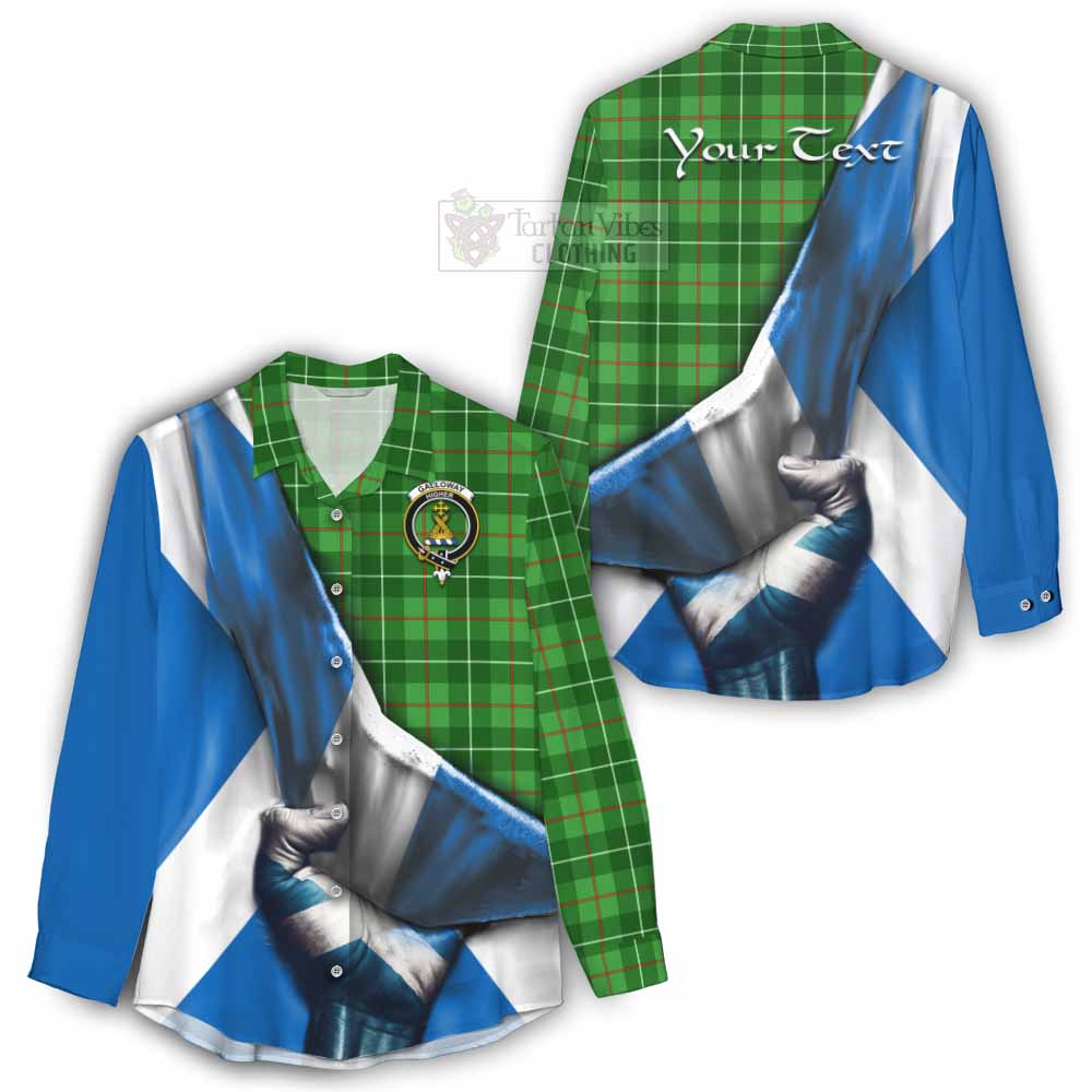 Tartan Vibes Clothing Galloway Tartan Women's Casual Shirt with Family Crest Scotland Patriotic Style