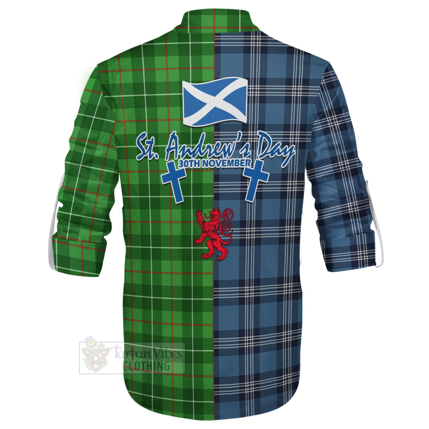 Tartan Vibes Clothing Galloway Tartan Ghillie Kilt Shirt Happy St. Andrew's Day Half Tartan Style