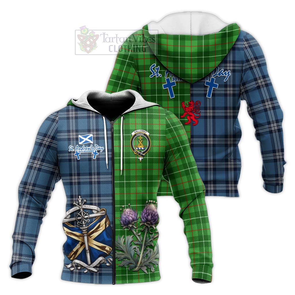 Tartan Vibes Clothing Galloway Tartan Knitted Hoodie Happy St. Andrew's Day Half Tartan Style