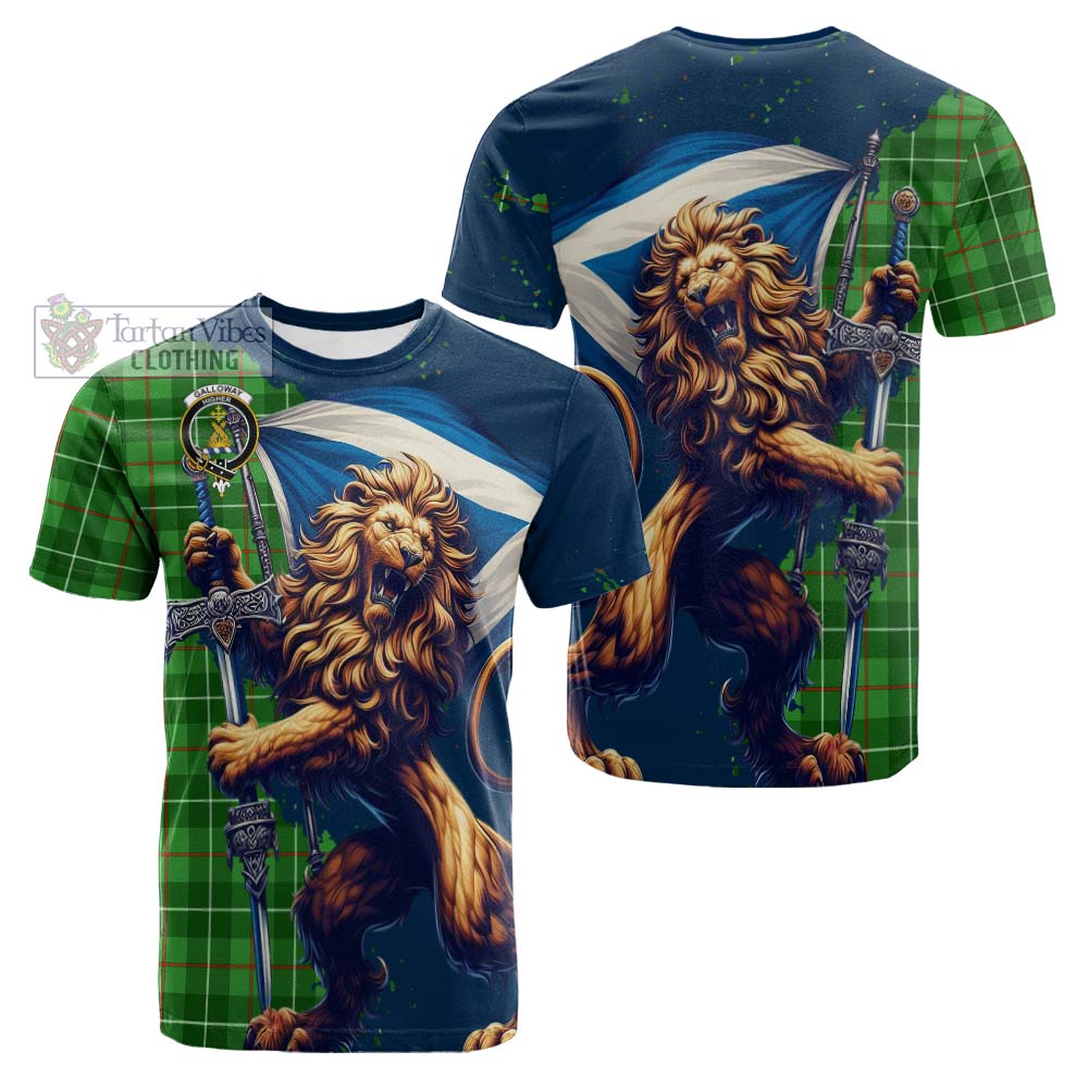 Tartan Vibes Clothing Galloway Tartan Family Crest Cotton T-shirt with Scottish Majestic Lion