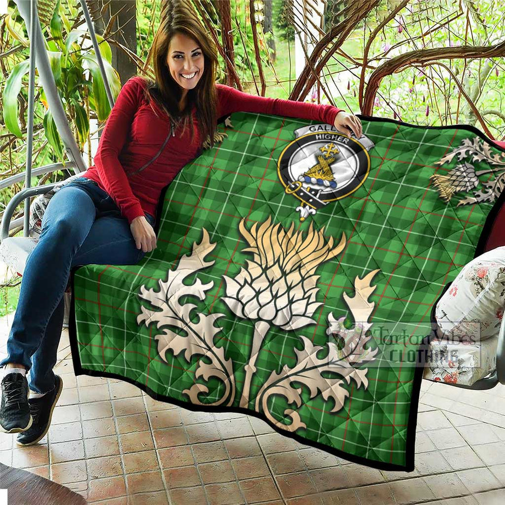 Tartan Vibes Clothing Galloway Tartan Quilt with Family Crest and Golden Thistle Style