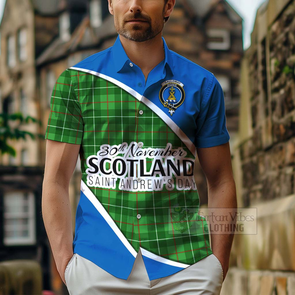 Tartan Vibes Clothing Galloway Family Crest Tartan Short Sleeve Button Shirt Celebrate Saint Andrew's Day in Style