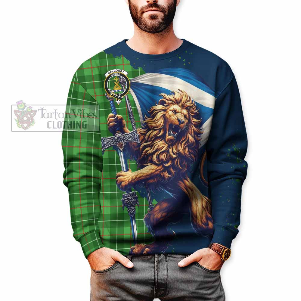 Tartan Vibes Clothing Galloway Tartan Family Crest Sweatshirt with Scottish Majestic Lion