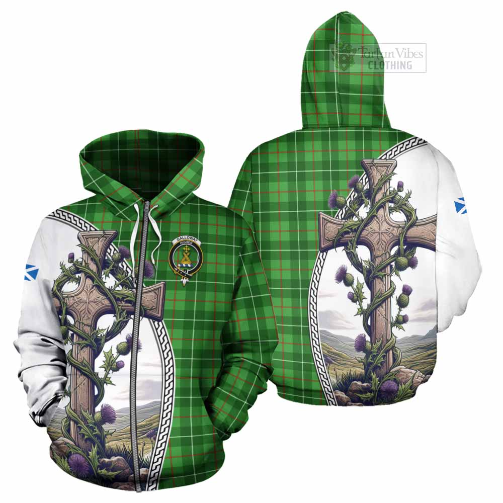 Tartan Vibes Clothing Galloway Tartan Hoodie with Family Crest and St. Andrew's Cross Accented by Thistle Vines