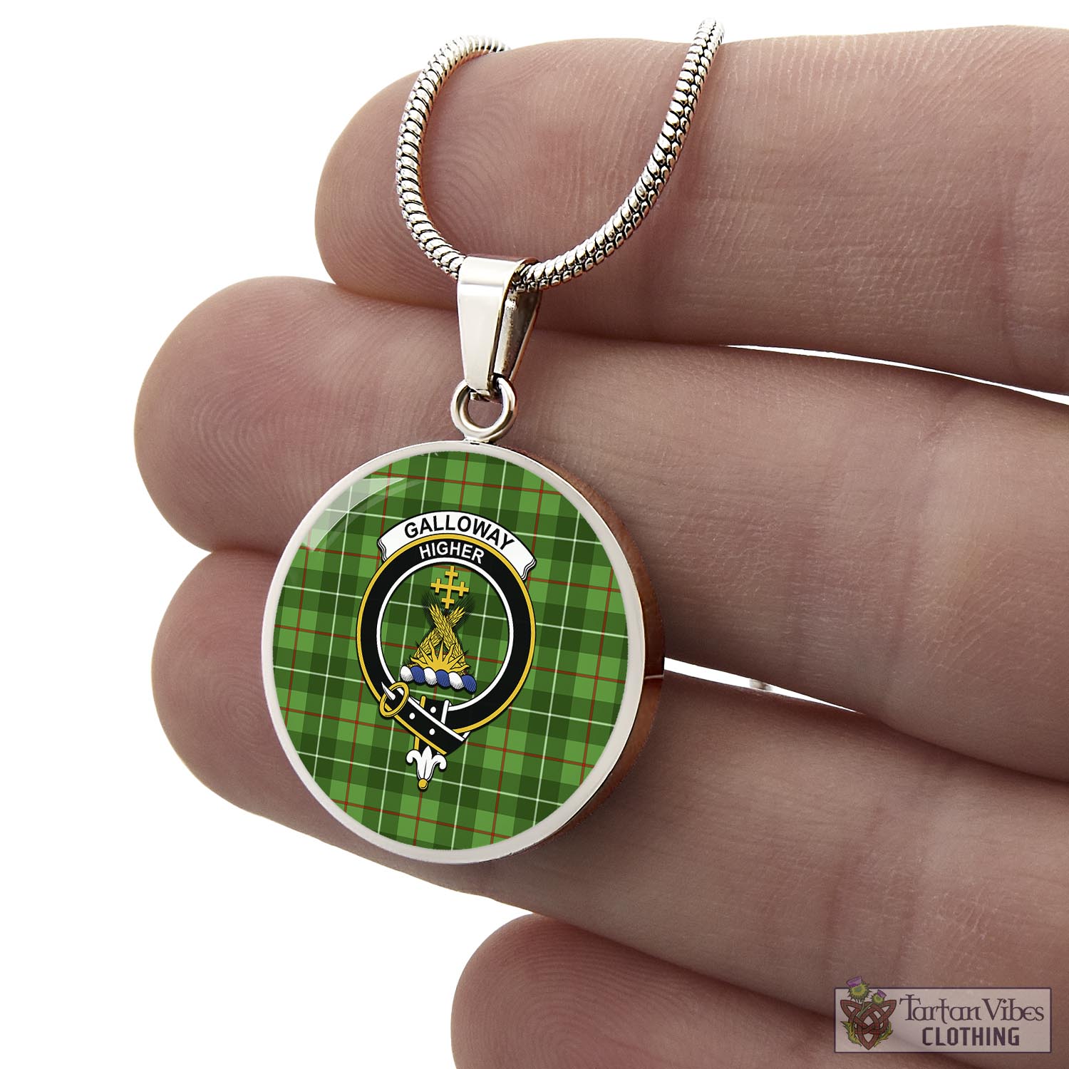 Tartan Vibes Clothing Galloway Tartan Circle Necklace with Family Crest