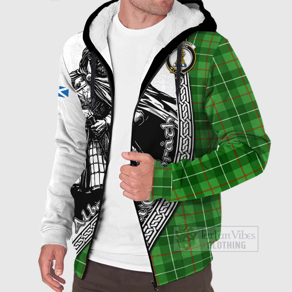 Tartan Vibes Clothing Galloway Tartan Clan Crest Sherpa Hoodie with Highlander Warrior Celtic Style