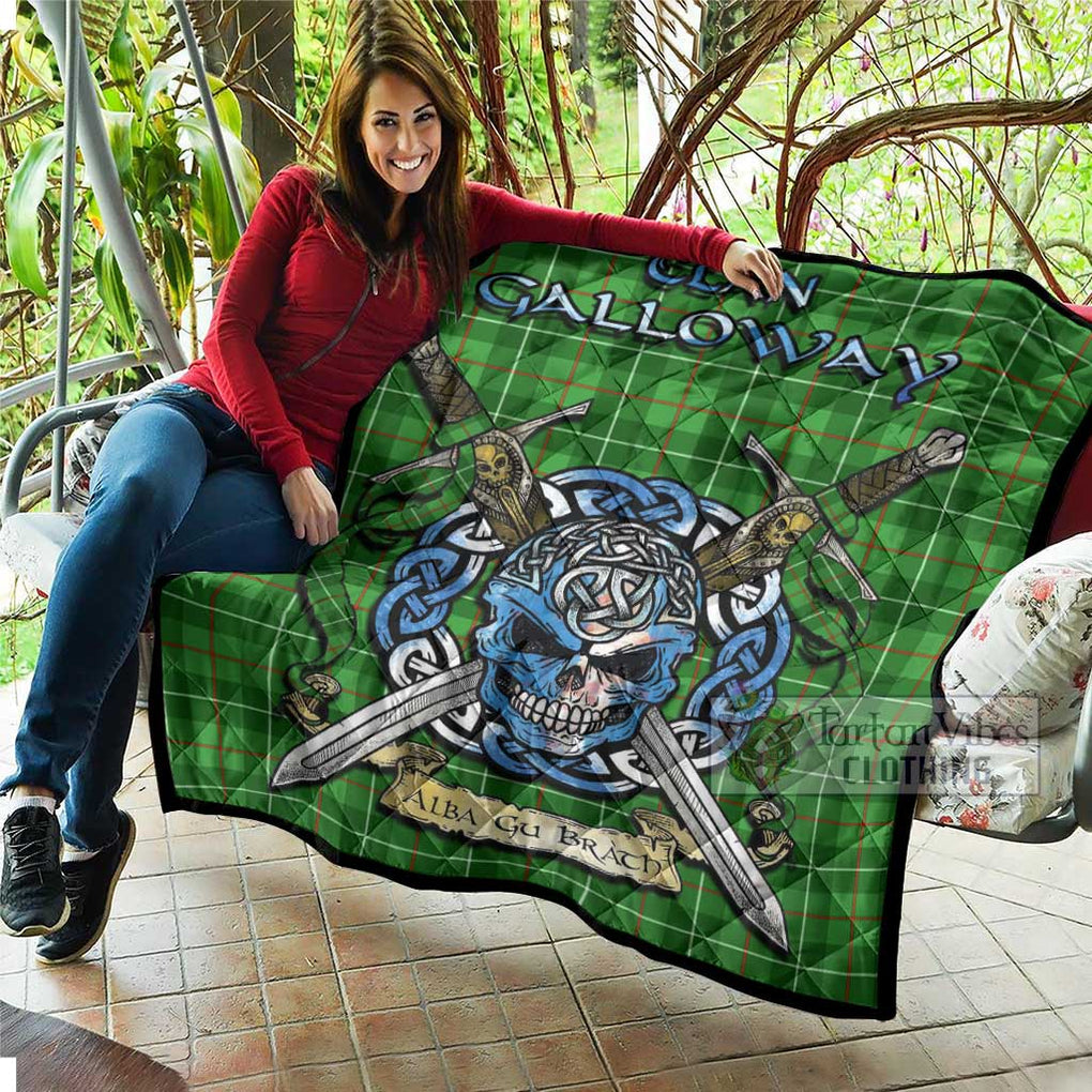 Tartan Vibes Clothing Galloway Tartan Quilt with Celtic Skull Alba Gu Brath Style