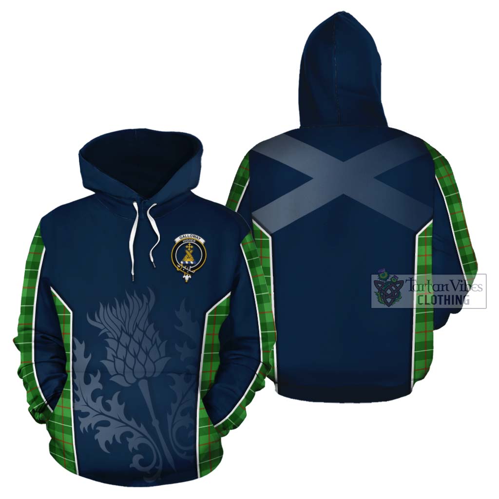 Tartan Vibes Clothing Galloway Tartan Cotton Hoodie with Family Crest and Scottish Thistle Vibes Sport Style