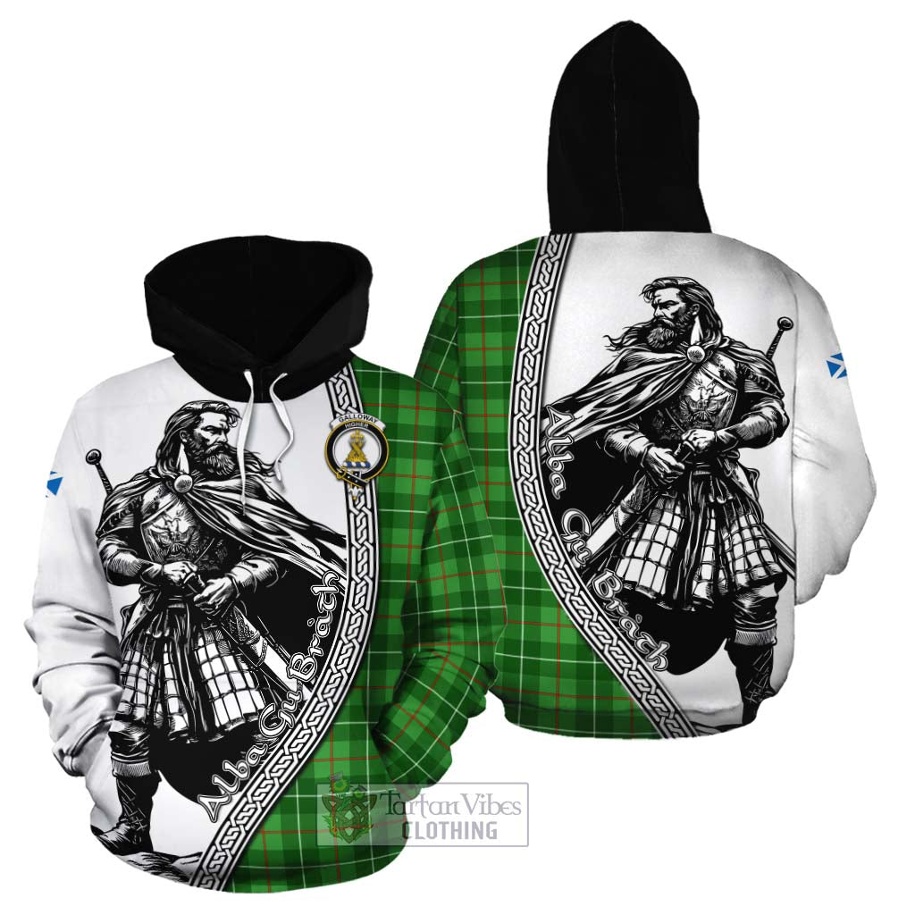 Tartan Vibes Clothing Galloway Tartan Clan Crest Cotton Hoodie with Highlander Warrior Celtic Style