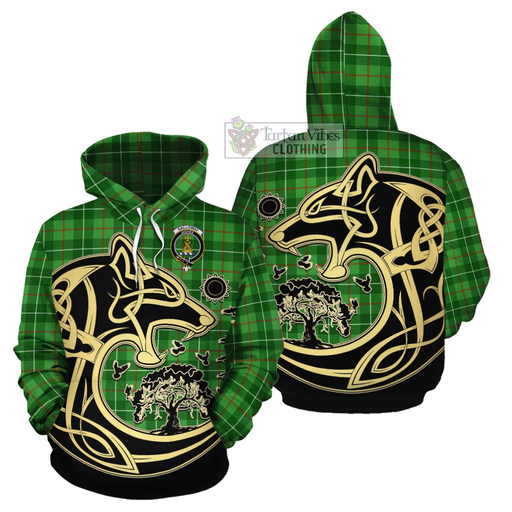 Tartan Vibes Clothing Galloway Tartan Cotton Hoodie with Family Crest Celtic Wolf Style