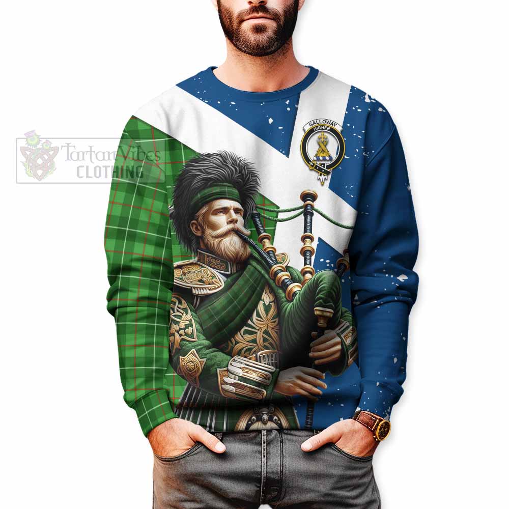 Tartan Vibes Clothing Galloway Tartan Sweatshirt with Family Crest Scottish Bagpiper Vibes