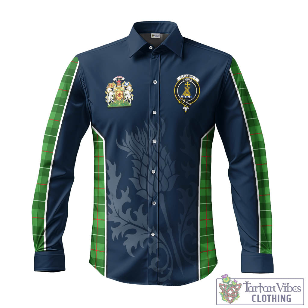 Tartan Vibes Clothing Galloway Tartan Long Sleeve Button Up Shirt with Family Crest and Scottish Thistle Vibes Sport Style