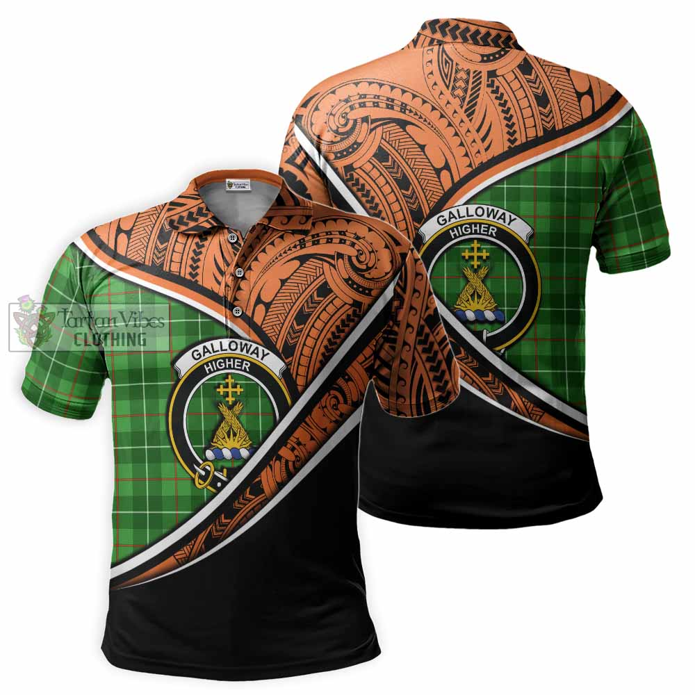 Tartan Vibes Clothing Galloway Crest Tartan Polo Shirt with Maori Tattoo Style - Orange Version