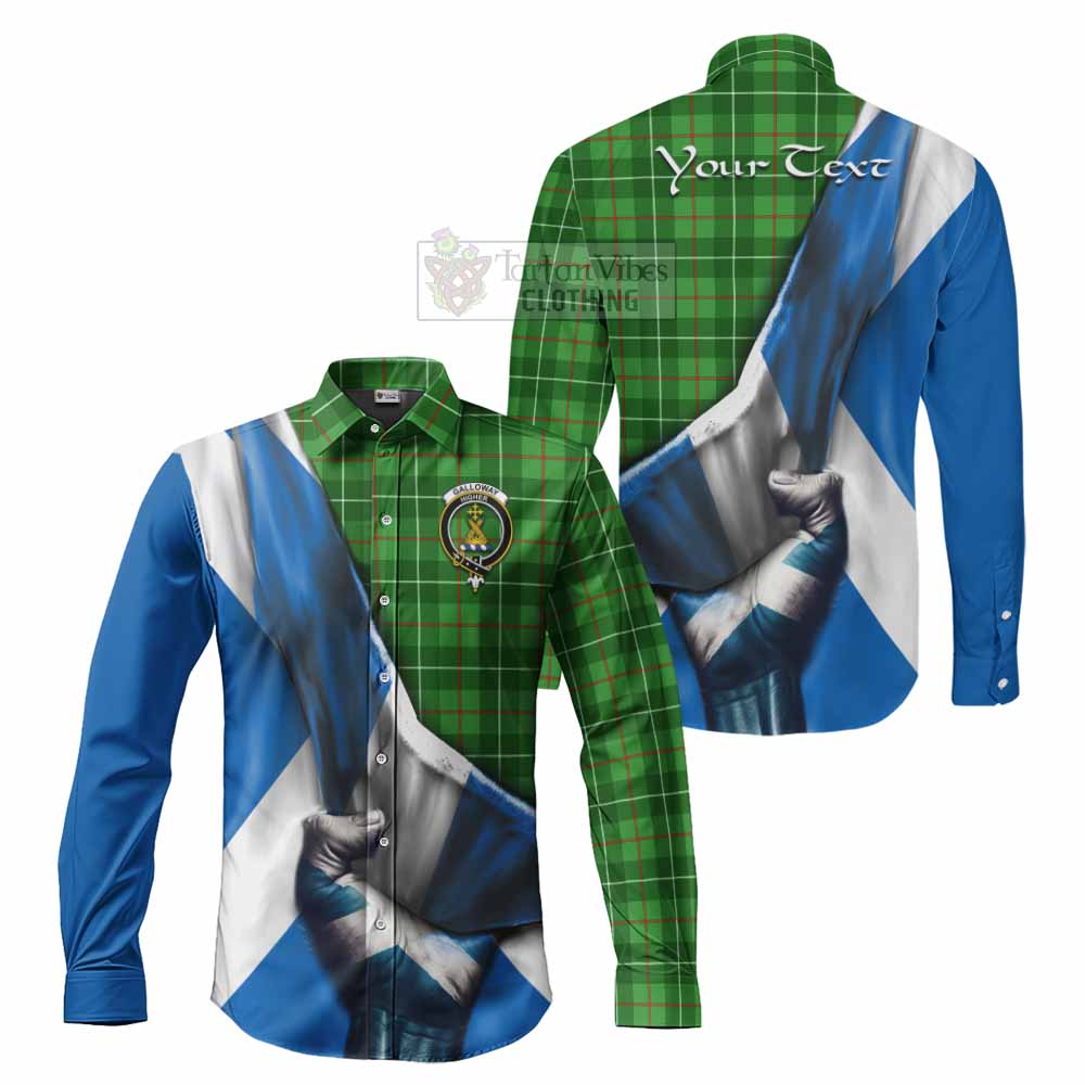 Tartan Vibes Clothing Galloway Tartan Long Sleeve Button Shirt with Family Crest Scotland Patriotic Style