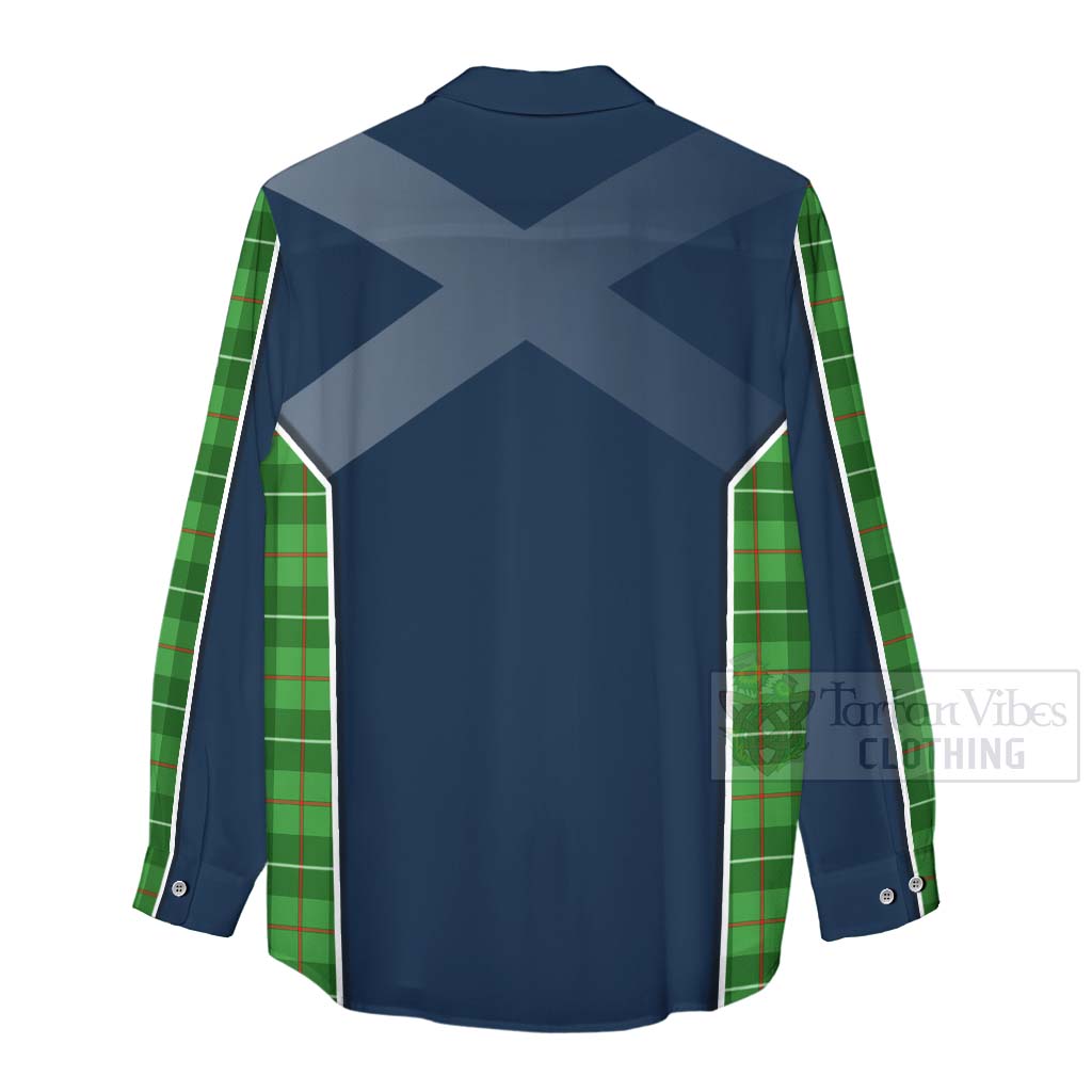 Tartan Vibes Clothing Galloway Tartan Women's Casual Shirt with Family Crest and Scottish Thistle Vibes Sport Style