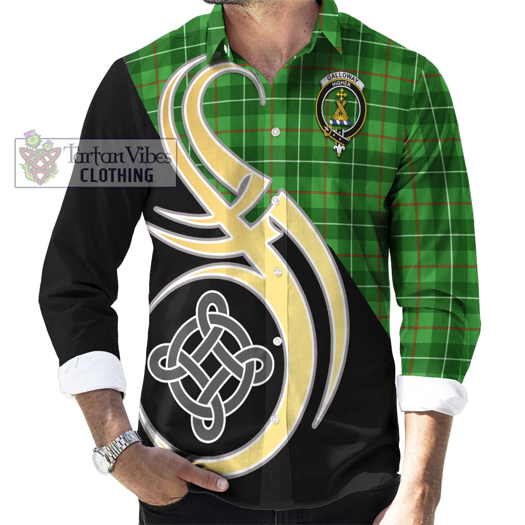 Galloway Tartan Long Sleeve Button Shirt with Family Crest and Celtic Symbol Style - Tartan Vibes Clothing