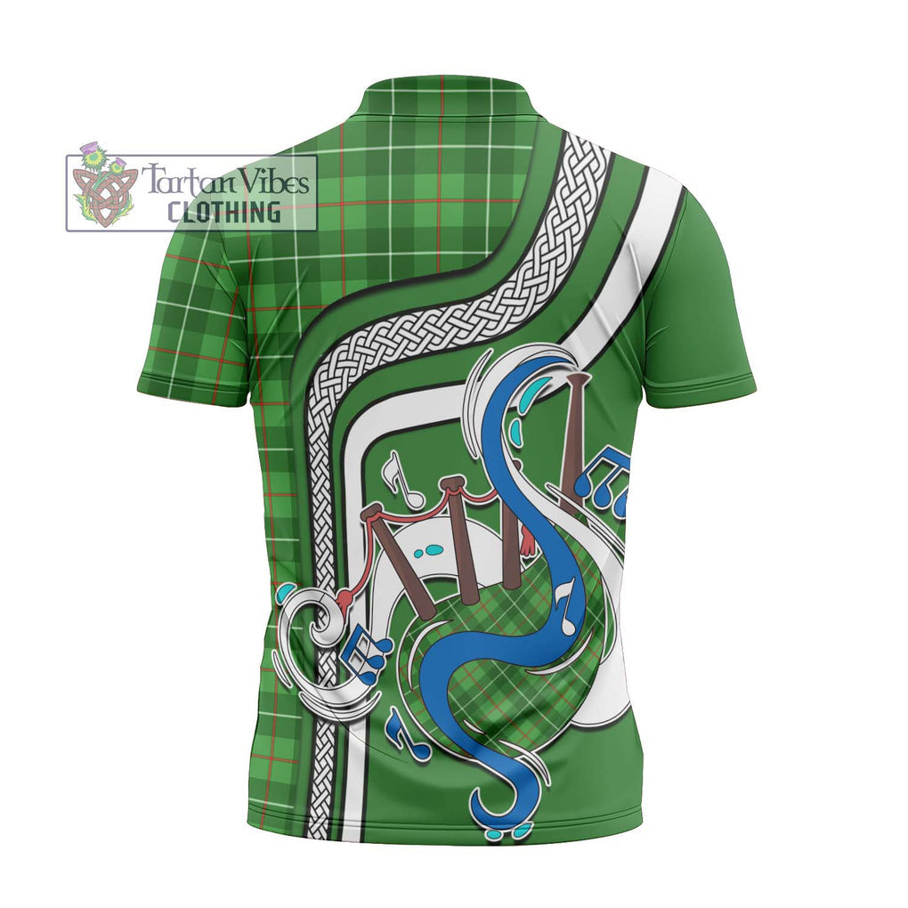 Galloway Tartan Zipper Polo Shirt with Epic Bagpipe Style - Tartanvibesclothing Shop