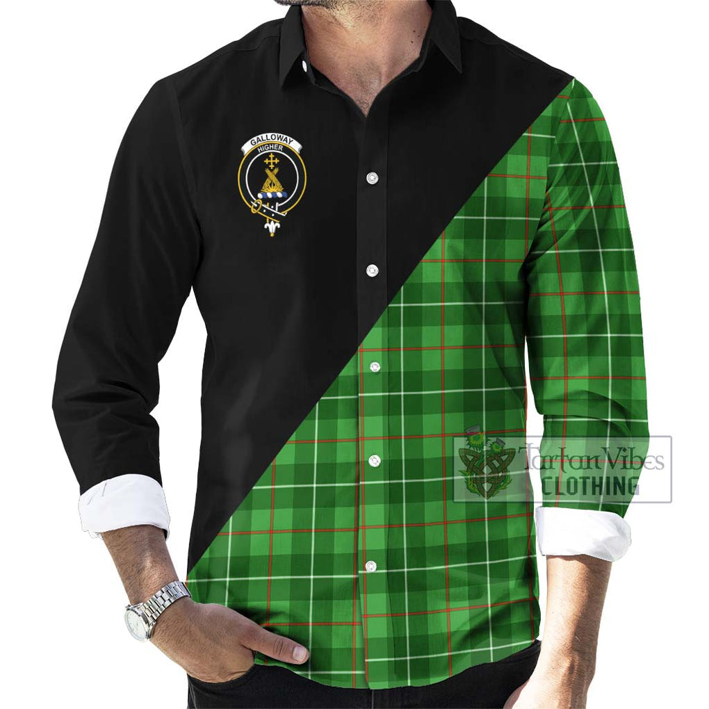 Galloway Tartan Long Sleeve Button Shirt with Family Crest and Military Logo Style - Tartanvibesclothing Shop