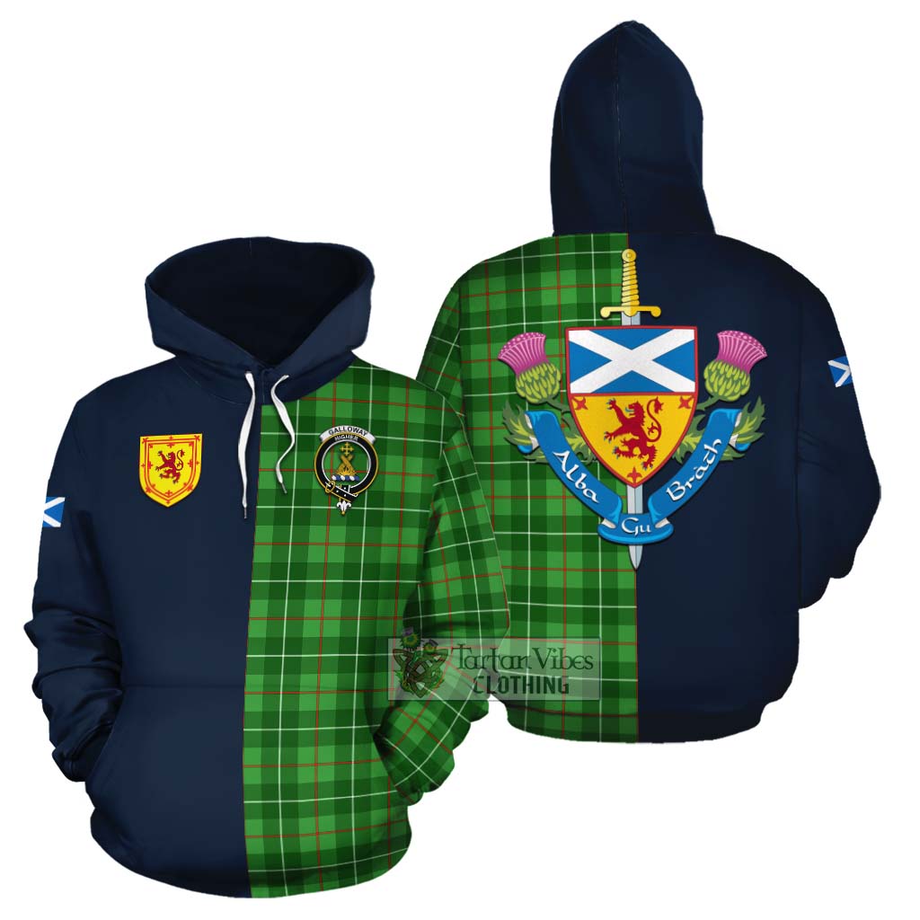 Tartan Vibes Clothing Galloway Tartan Cotton Hoodie Alba with Scottish Lion Royal Arm Half Style