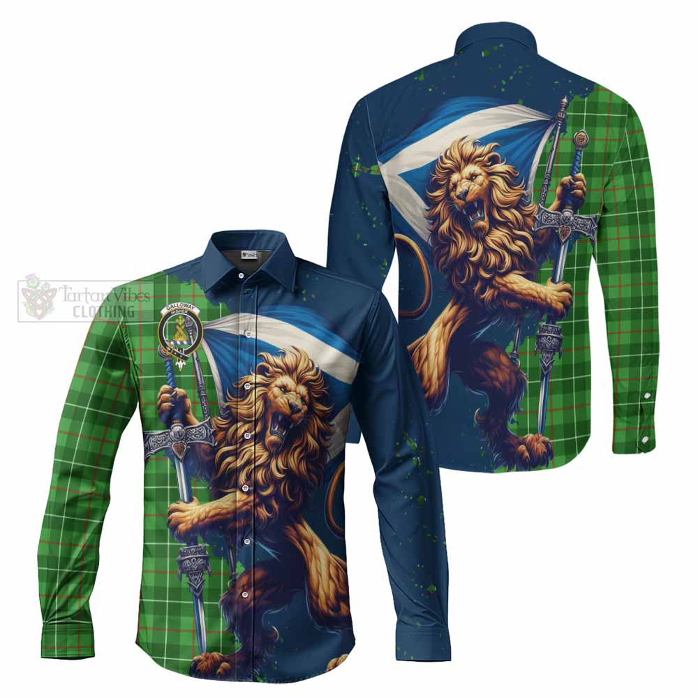 Tartan Vibes Clothing Galloway Tartan Family Crest Long Sleeve Button Shirt with Scottish Majestic Lion