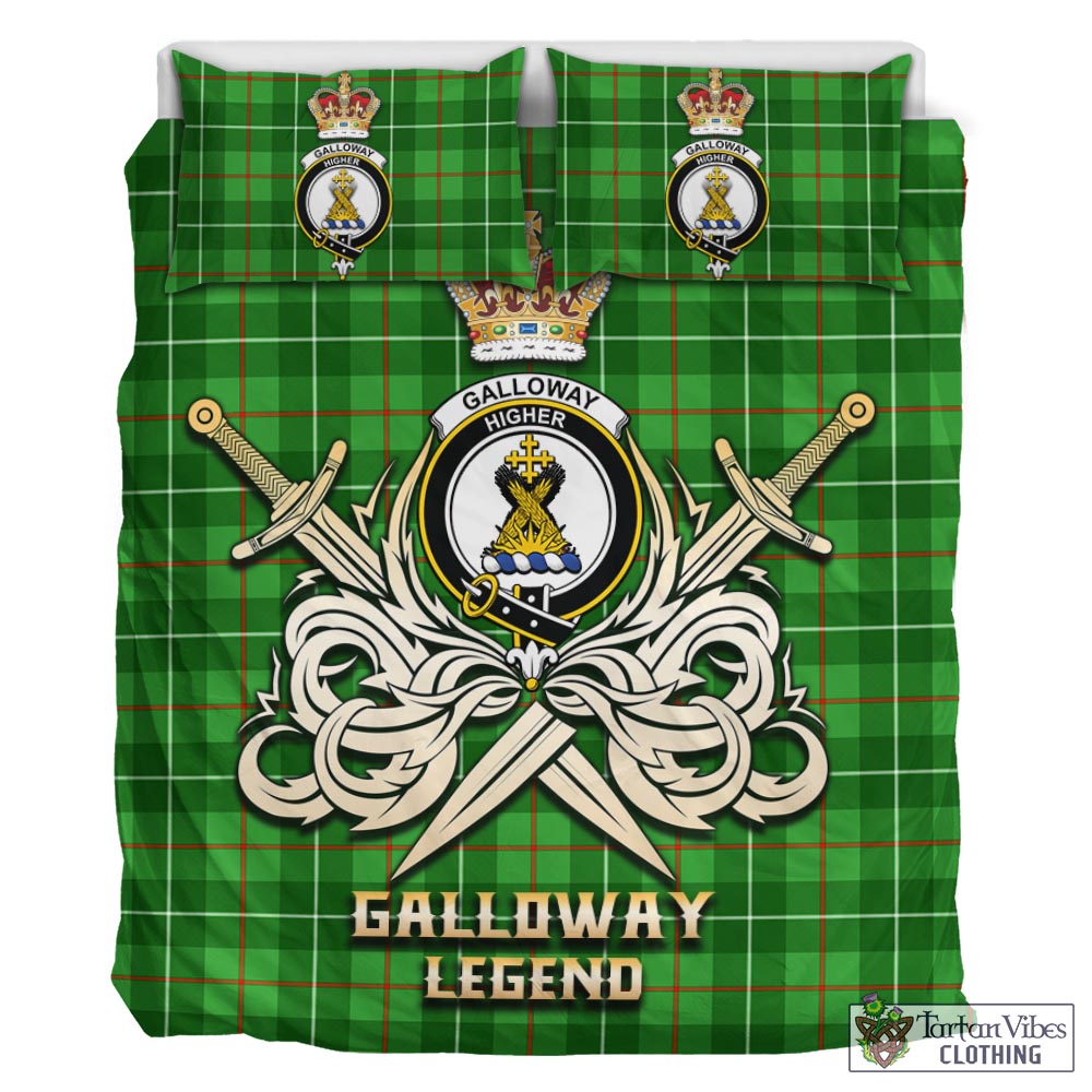 Tartan Vibes Clothing Galloway Tartan Bedding Set with Clan Crest and the Golden Sword of Courageous Legacy