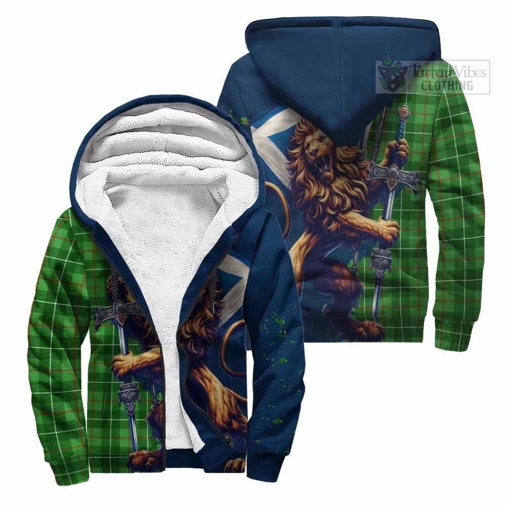 Tartan Vibes Clothing Galloway Tartan Family Crest Sherpa Hoodie with Scottish Majestic Lion